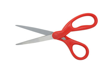 Red scissors on isolated white background