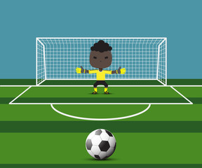 soccer goalkeeper preparing for a penalty kick on the gate