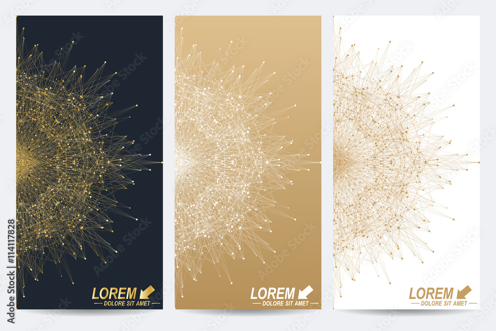 Poster modern set of vector flyers. molecule and communication background