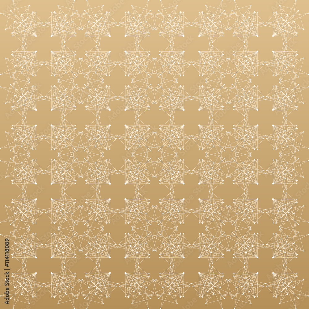 Poster Linear golden grid with circles in nodes. Monochrome texture. Vector illustration