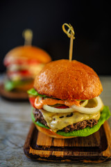 Hamburger, homemade hamburger with fresh vegetables
