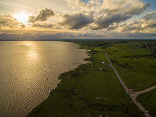 Beautiful lake at sunset - aerial view