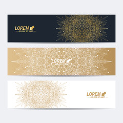 Geometric abstract banners with golden mandala. Vector illustration