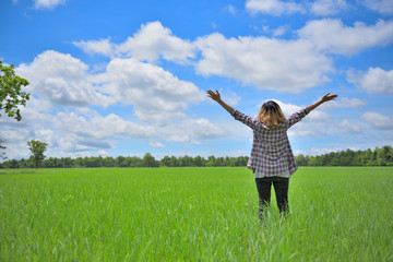 The girl had the pleasure of enjoying a beautiful day on sky bac