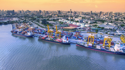 aerial view of commercial shipping port important import export