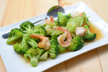 Thai healthy food stir-fried broccoli with shrimp
