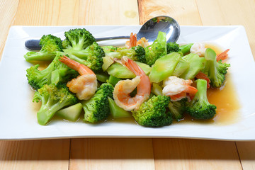 Thai healthy food stir-fried broccoli with shrimp
