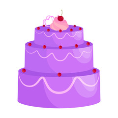 Vector cake icon set, Birthday food, sweet dessert, isolated illustration.