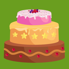 Vector cake icon set, Birthday food, sweet dessert, isolated illustration.