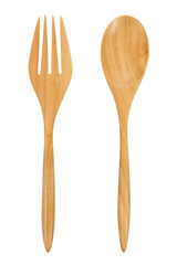 wooden spoons and fork Isolated on White Background