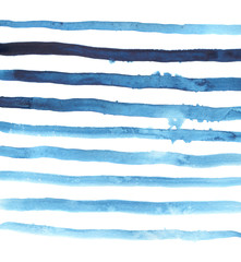Abstract background painted by watercolor. Ink stains on paper. Blue sky or sea color stripes. Hand drawn illustration.