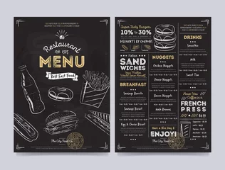 Fotobehang Restaurant cafe menu template design on chalkboard background vector illustration © studioworkstock