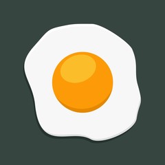 Fried egg isolated on dark background. Breakfast flat icon. Scrambled egg lunch plate appetizing morning cooked ingredient. Fresh scrambled egg and fried egg delicious cuisine dish