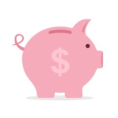 Piggy bank saving money in flat style. Investment planning concept money box. Finance piggy bank icon for cash and coins vector. Pig isolated on white background.