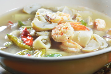 seafood Tom Yam hot soup on bowl