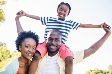 Happy family posing together