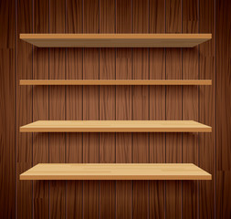wood bookshelves on brown wood wall background flat design
