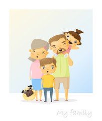 Cute family portrait  Happy family background, vector, illustration