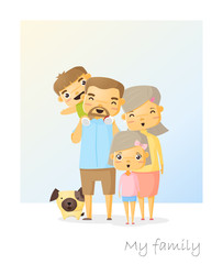 Cute family portrait  Happy family background, vector, illustration