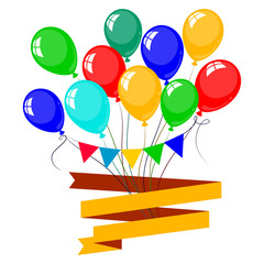 Naklejka premium 3d Realistic Colorful Bunch Balloons Flying for Party and Celebrations With Space for Message Isolated in White Background. Vector Illustration