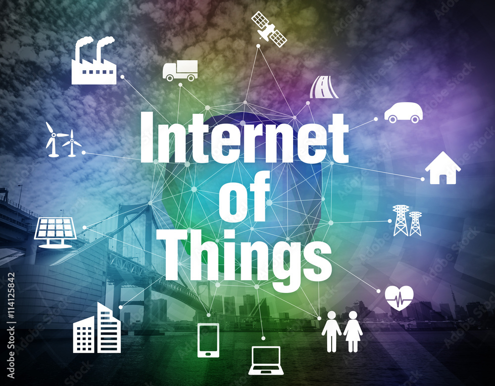 Poster various smart devices and mesh network, internet of things, wireless sensor network, abstract image visual