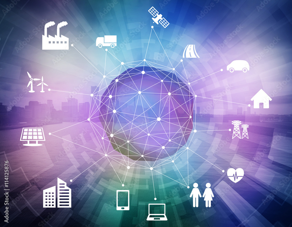 Aufkleber various smart devices and mesh network, internet of things, wireless sensor network, abstract image visual