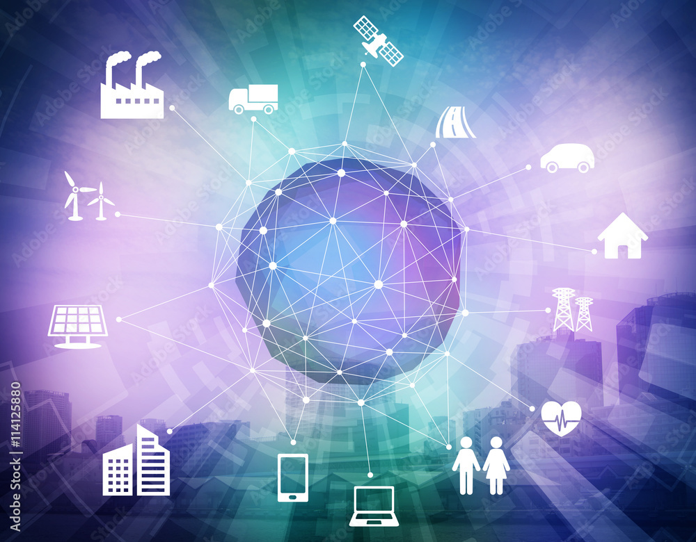 Poster various smart devices and mesh network, internet of things, wireless sensor network, abstract image visual