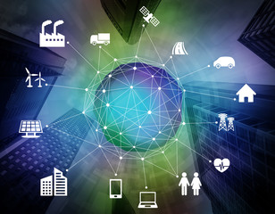 various smart devices and mesh network, internet of things, wireless sensor network, abstract image visual