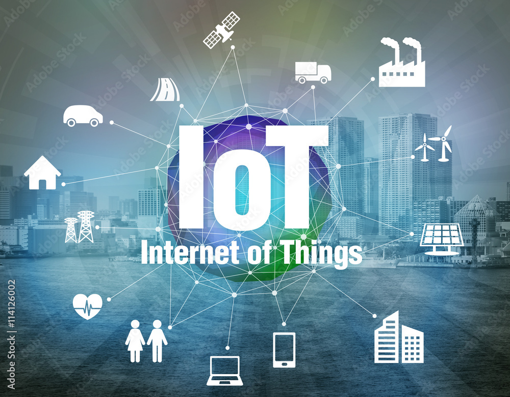 Poster various smart devices and mesh network, internet of things, wireless sensor network, abstract image visual