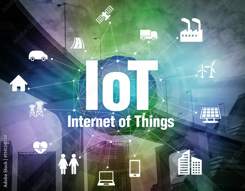 Poster various smart devices and mesh network, internet of things, wireless sensor network, abstract image visual