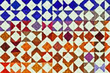 triangles impressionism painting, mixed techniques drawing, geometry painting 