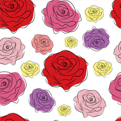 Seamless roses painted by hand. Floral background with roses. Vector illustration.