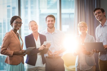 Fototapeta premium Business people interacting using mobile phone, tablet 
