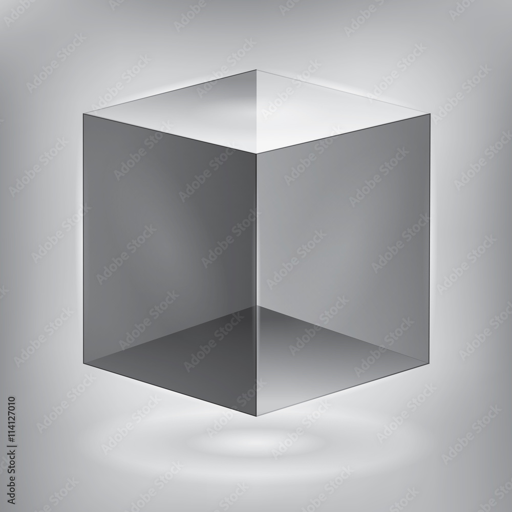 Poster vector reflection cube, transparent object, graphic abstraction design