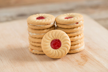 Butter cookies with strawberry jam.