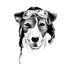 Foto op Aluminium Hand drawn dressed up dog aviator © Marina Gorskaya