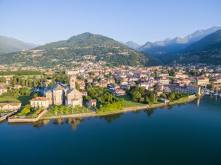 Fototapeta na wymiar Gravedona - Lago di Como - Italy - Chiesa di S. Maria del Tiglio (sec. XII) - Vista aerea