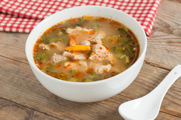 Hot and spicy soup pork cartilage with Thai herb.