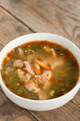 Hot and spicy soup pork cartilage with Thai herb.