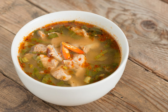 Hot and spicy soup pork cartilage with Thai herb.