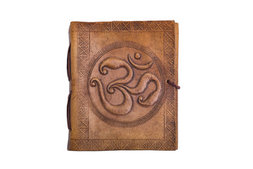 Ancient antique handmade eastern indian embossed leather book with print