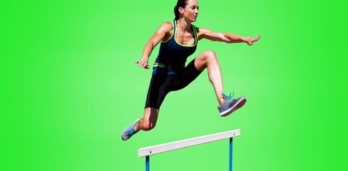 Fototapeta na wymiar Athletic woman doing show jumping