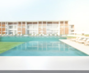 Table Top And Blur Swimming pool  of  Background
