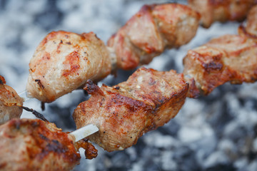 Barbecue with delicious grilled meat on grill