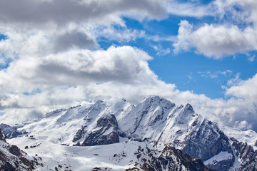 Fototapeta na wymiar Winter morning landscape of Marmolada summit in Dolomites