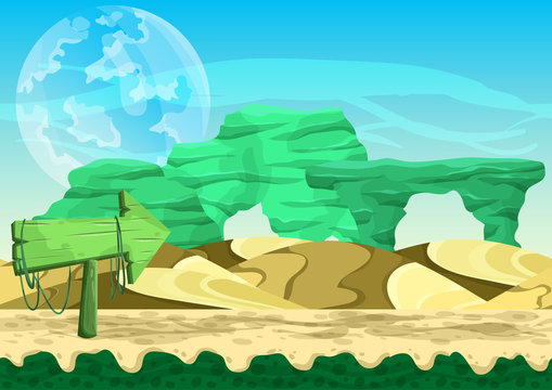 Seamless cartoon vector desert background with separated layers for game and animation, game design asset