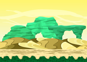 Seamless cartoon vector desert background with separated layers for game and animation, game design asset