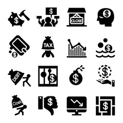 Business Crisis and business failure icon set