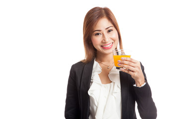 Young Asian woman drink orange juice