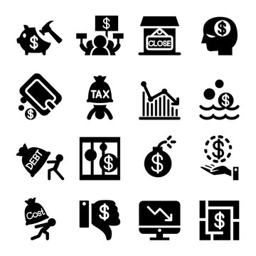 Business Crisis and business failure icon set